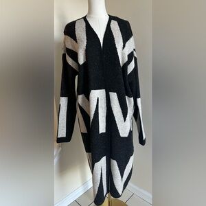 Long Black/White Sweater Cardigan- Small-NWT